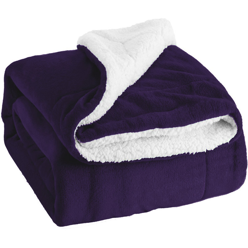Ultra-Soft Sherpa Fleece Blanket(Reversible), Purple, 240cm x 200cm