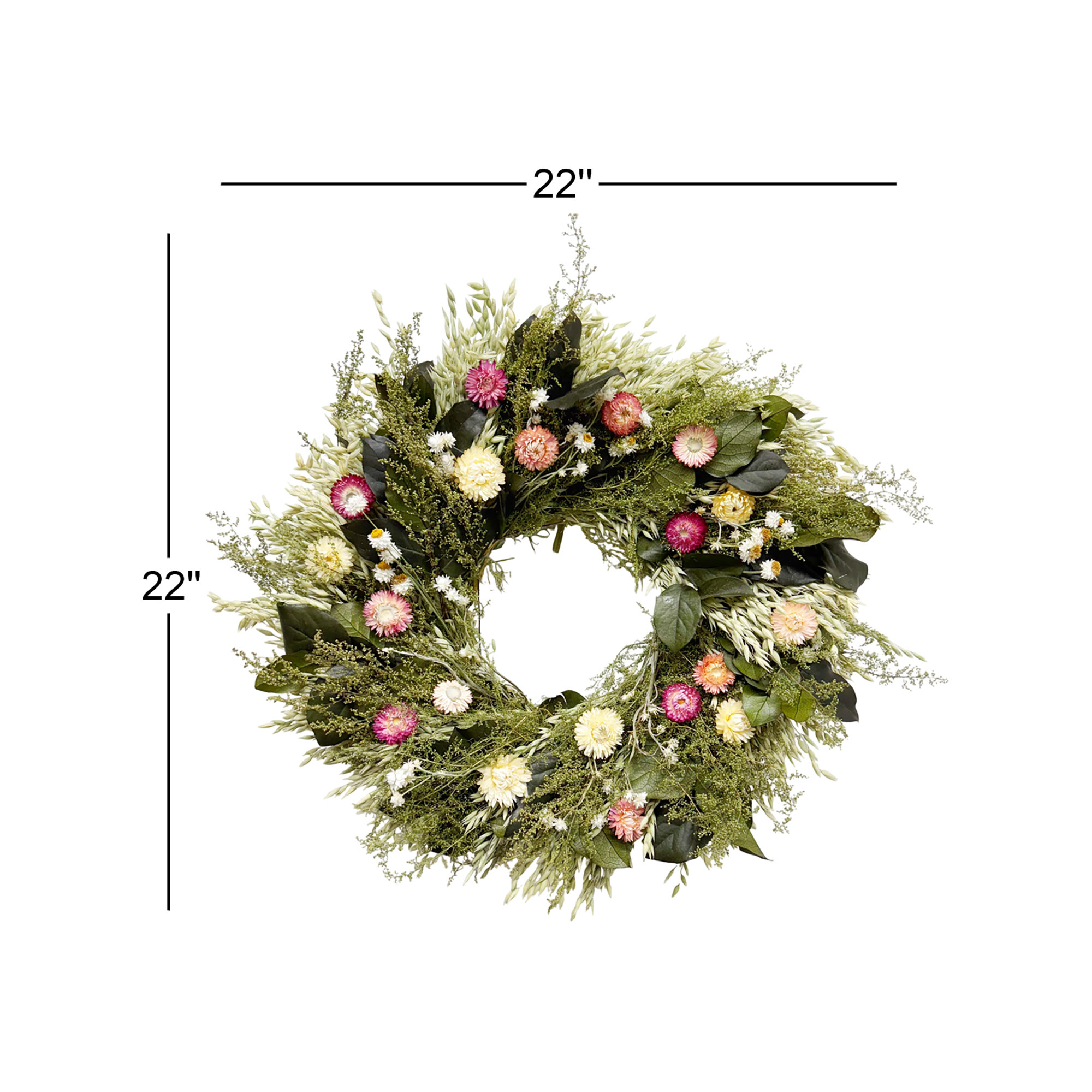 Preserved Leaves and Strawflowers Wreath, 22" W x 22" H x 5" D