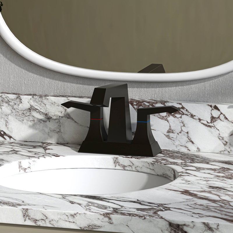 Robinet de salle de bain robuste à 4 poignées à 4 poignées avec bonde et ensembles d'alimentation 4 po, Noir mat