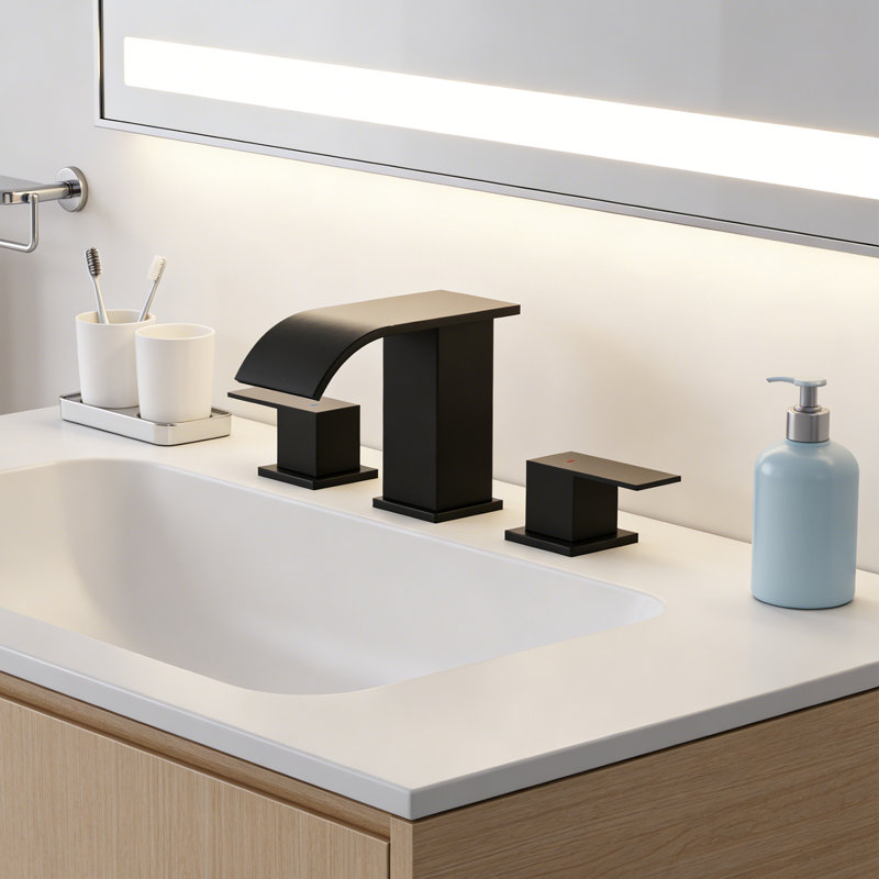 Widespread Bathroom Faucet 3 Hole, 2-Handle Bathroom Sink Faucet with Drain Assembly, Matte Black