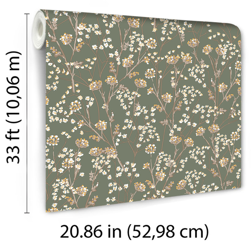 Blossom Branches Olive Wallpaper, Sage