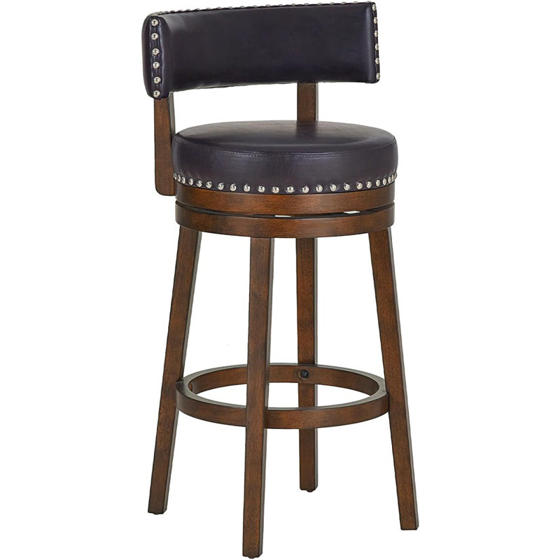 Tabouret de bar rotatif moderne avec dossier rembourré, base en bois, brun foncé