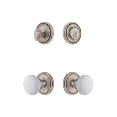 Grandeur Soleil Rosette Entry Set with Hyde Park Knob in Antique Pewter
