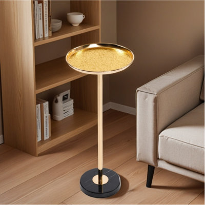 Adjustable Height Metal End Table With Natural Marble Base & Tray Top