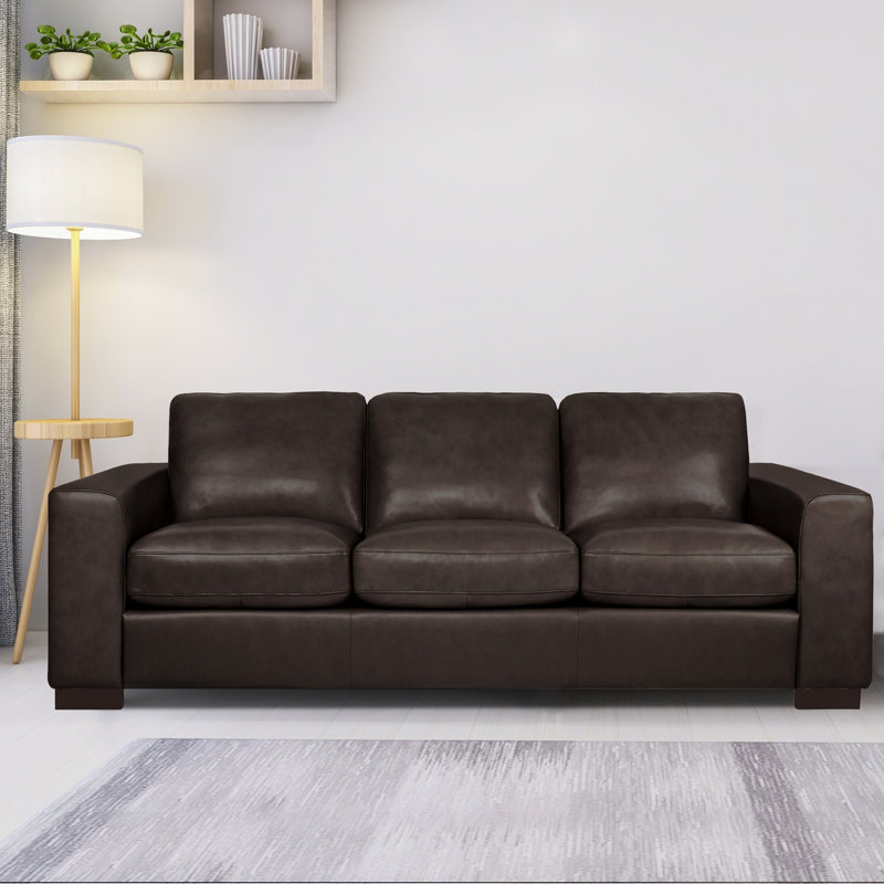 Canapé surdimensionné à assise profonde Ajmy, Cuir véritable espresso