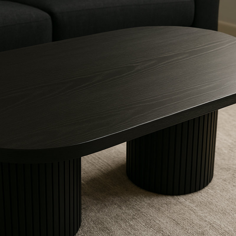 Table basse ovale en bois, Noir, Noir