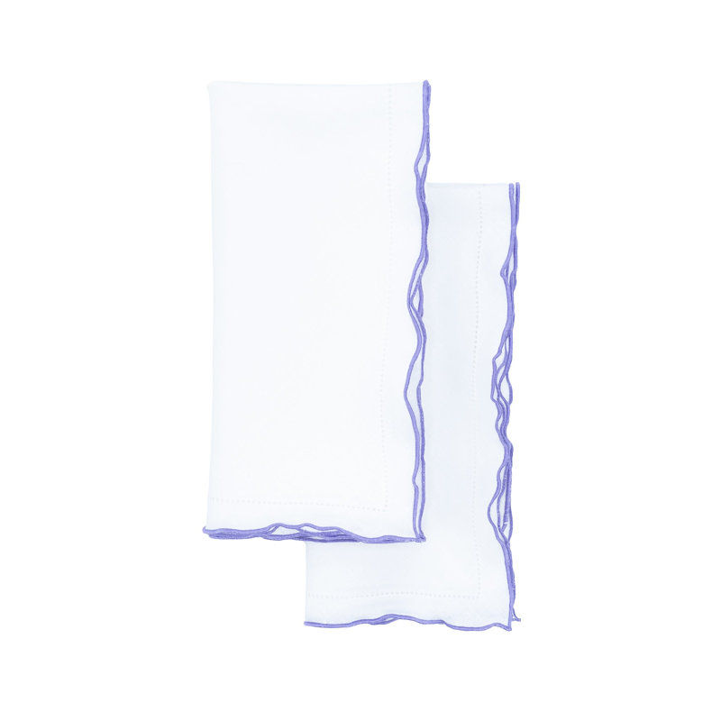 Orange Ruffled Edges 21" Linen Napkin, 4 Set, White/Purple