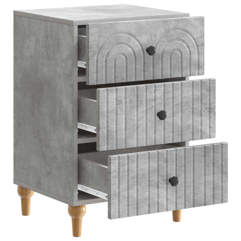 43cm W Manufactured Wood Bedside Table, Concrete Grey