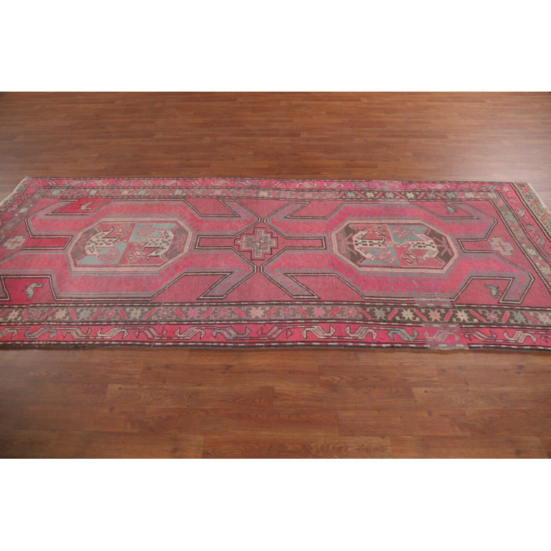 Tapis de couloir tribal fuchsia traditionnel 4 x 9