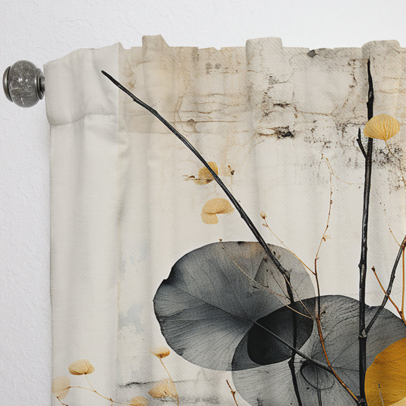 Asian Art Seashell Sumi XII - Global Curtain - Velvet Room Darkening - 1 Panel, 52" W x 95" L