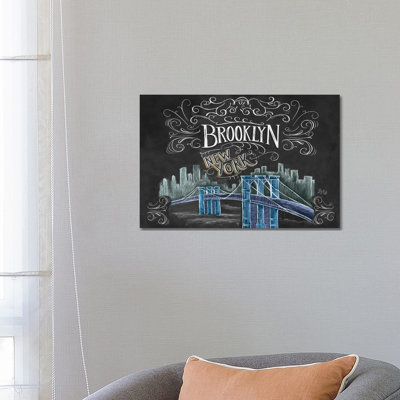 Brooklyn Bridge Ny Colour by Lily & Val - Wrapped Canvas Print