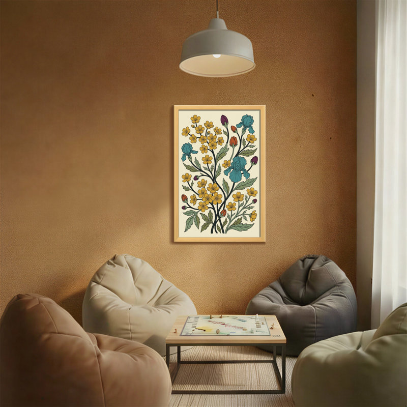 Plantes et fleurs à motif floral jaune, bleu et mauve