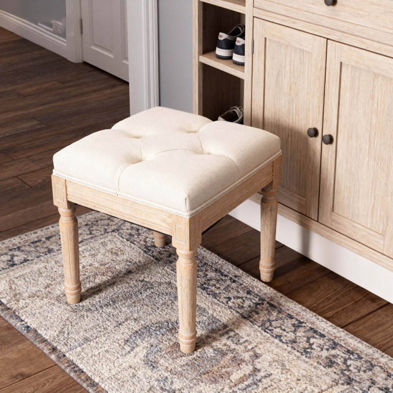 Small Padded Bench, Square Upholstered Rustic Ottoman Bench