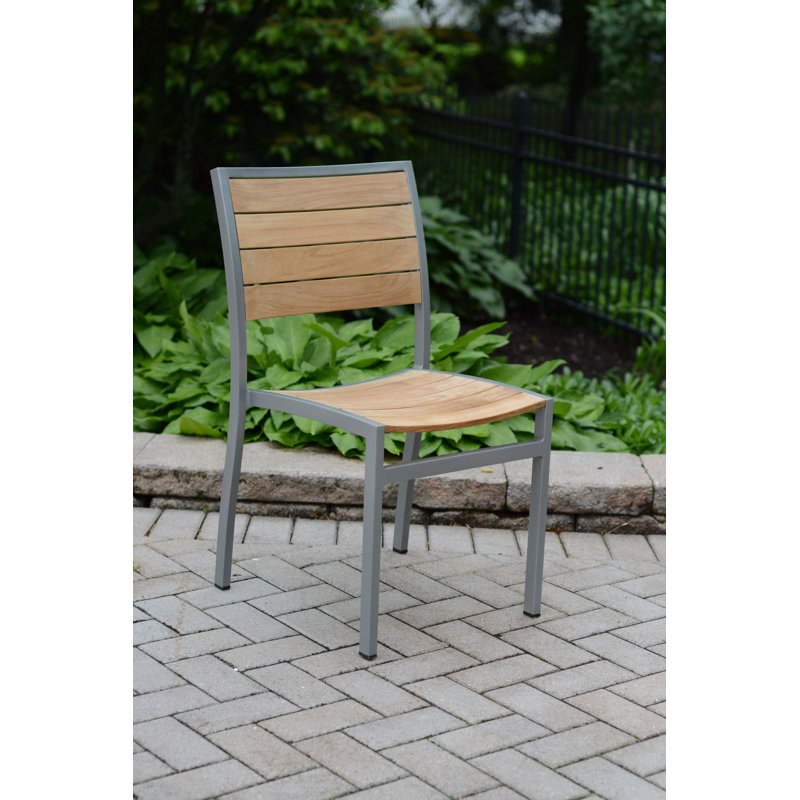 SoHo Teak Aluminum Outdoor Stacking Sidechair, Silver