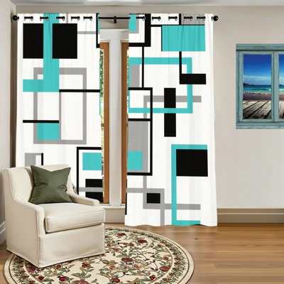 Rideaux occultants géométriques abstraits 2 pièces, habillages de fenêtre bloquant la lumière de style moderne, panneaux supérieurs à œillets pour le salon, la chambre et la décoration intérieure