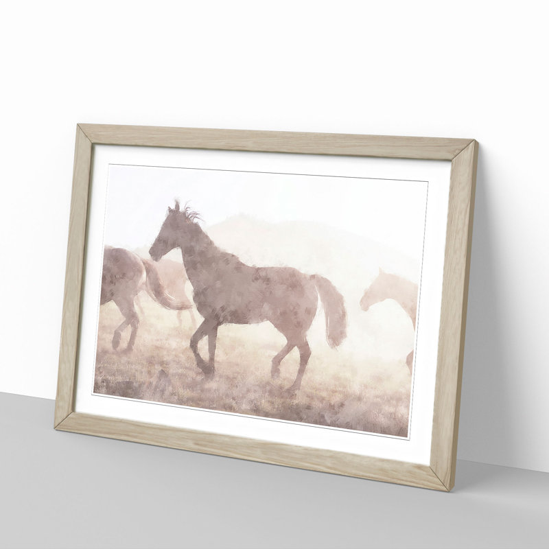 Horses in the Mist - Picture Frame Painting Print, Oak Framed, 33cm H x 45cm W x 2cm D