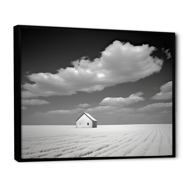 «Black and White Solitude Road I - Meadow», reproduction d'art sur toile encadrée, Cadre flottant noir, H 16 po x l 32 po