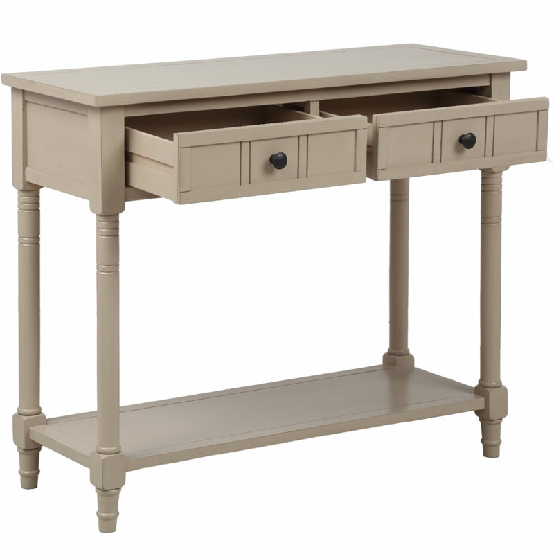 Traditional Design Console Table with Two Drawers and Bottom Shelf, Antique Gray