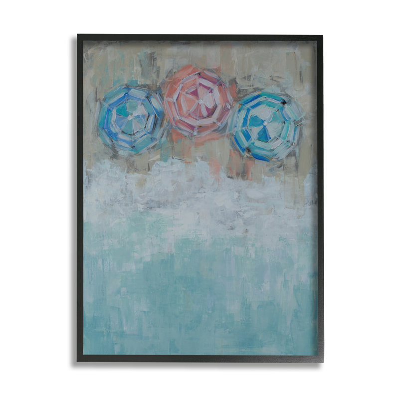 Trio de parasol de plage abstrait O par Reesa Qualia 945, H 20 po x l 16 po x P 1,5 po, Giclée encadrée noir minuit