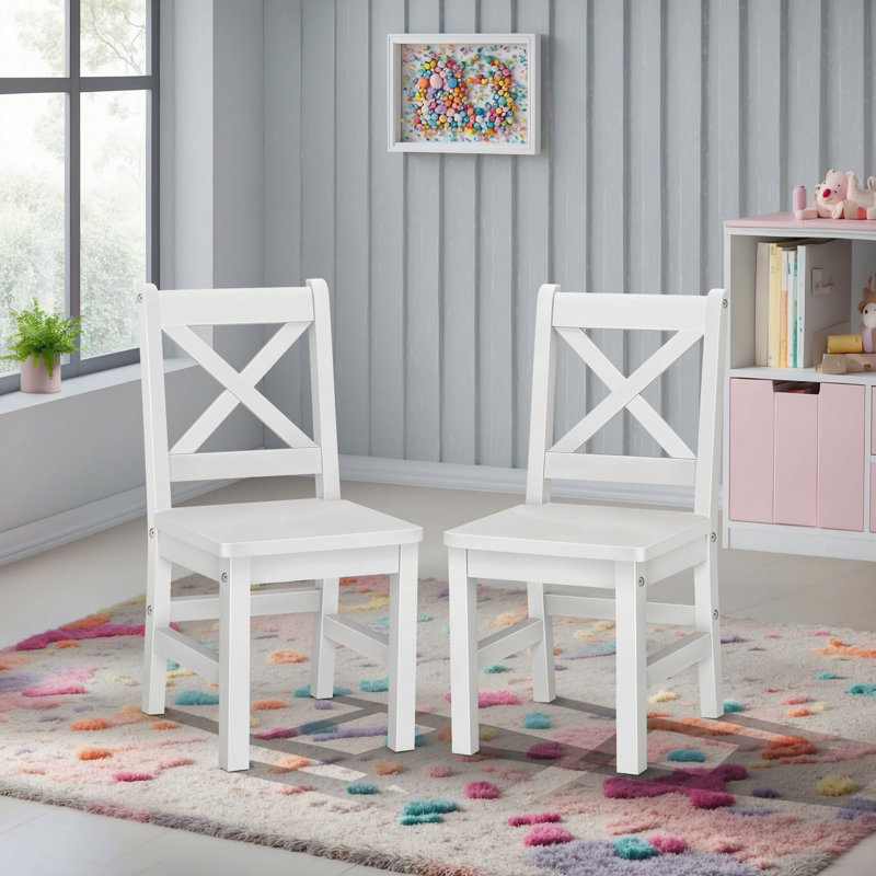 Merrill Kids 11.25" Solid Hardwood Desk Or Activity Chair and Ottoman, White, White