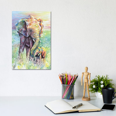 Mother & Baby Elephant Rainbow Colours 1 Piece Painting on Canvas