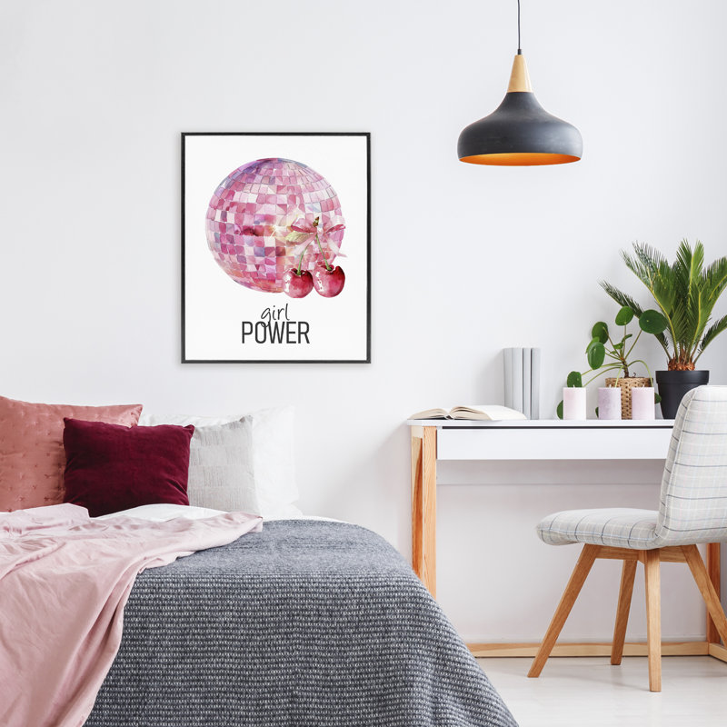 Girl Power Disco Cherries, giclée encadrée, design par Kim Allen, H 30 po x l 24 po, Giclée encadrée noir minuit