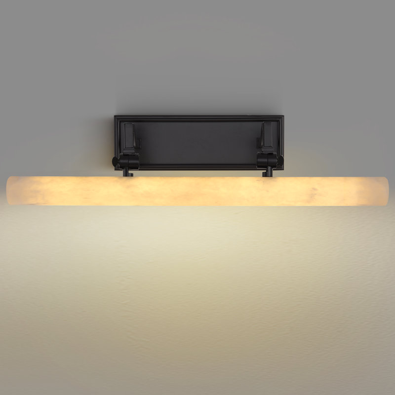 12" Dimmable Led Bathroom Vanity Light With Alabaster Shade, Matte Black, 1.77" H x 20" W x 1.77" D