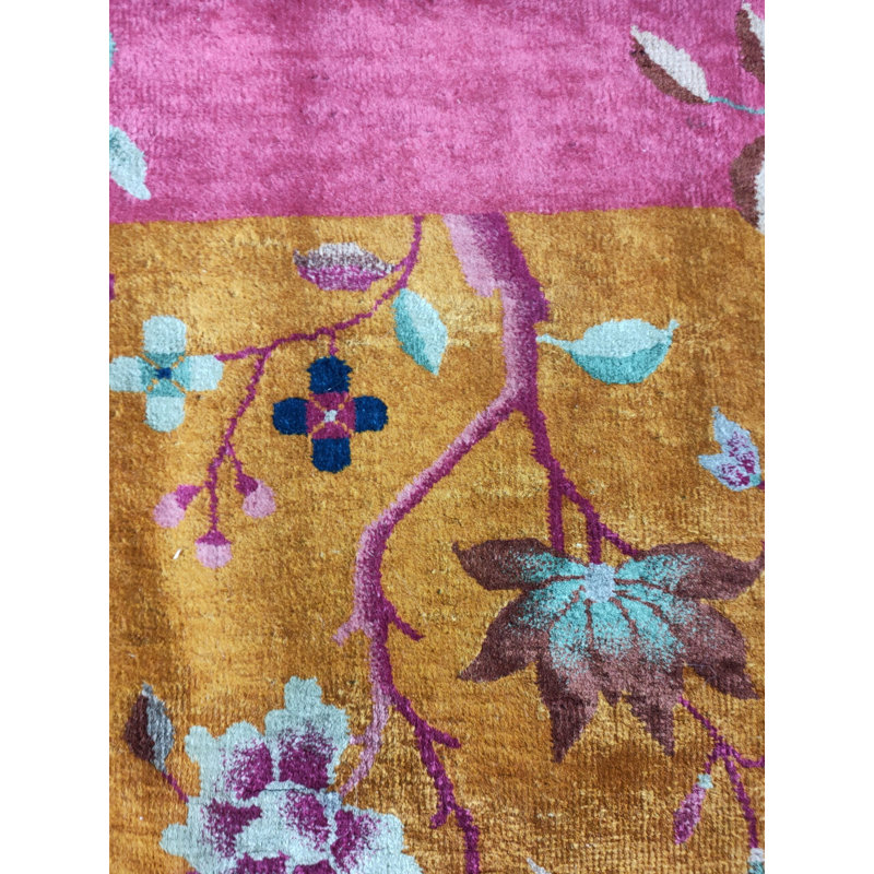 Small Scatter Size Yellow Color Antique Chinese Deco Throw Rug