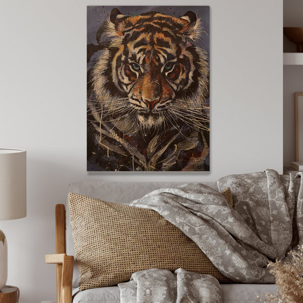 Ebern Designs Tiger Hand Drawing Portrait On Wood Painting | Wayfair