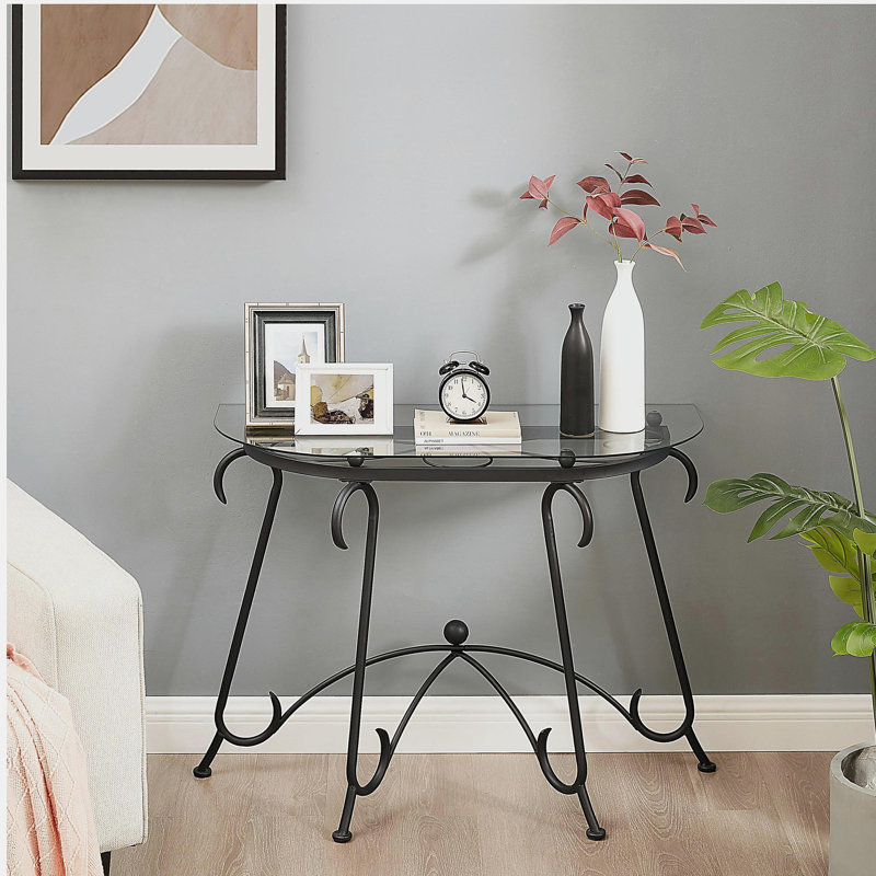 Table basse à surface en verre trempé avec construction robuste pour le salon (noir rustique)