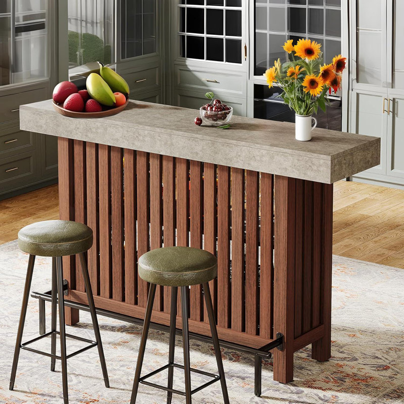 Bar Table - Iron - 2 Pieces - Bar Table - Black - Multi-Tier Storage, Brown/Grey