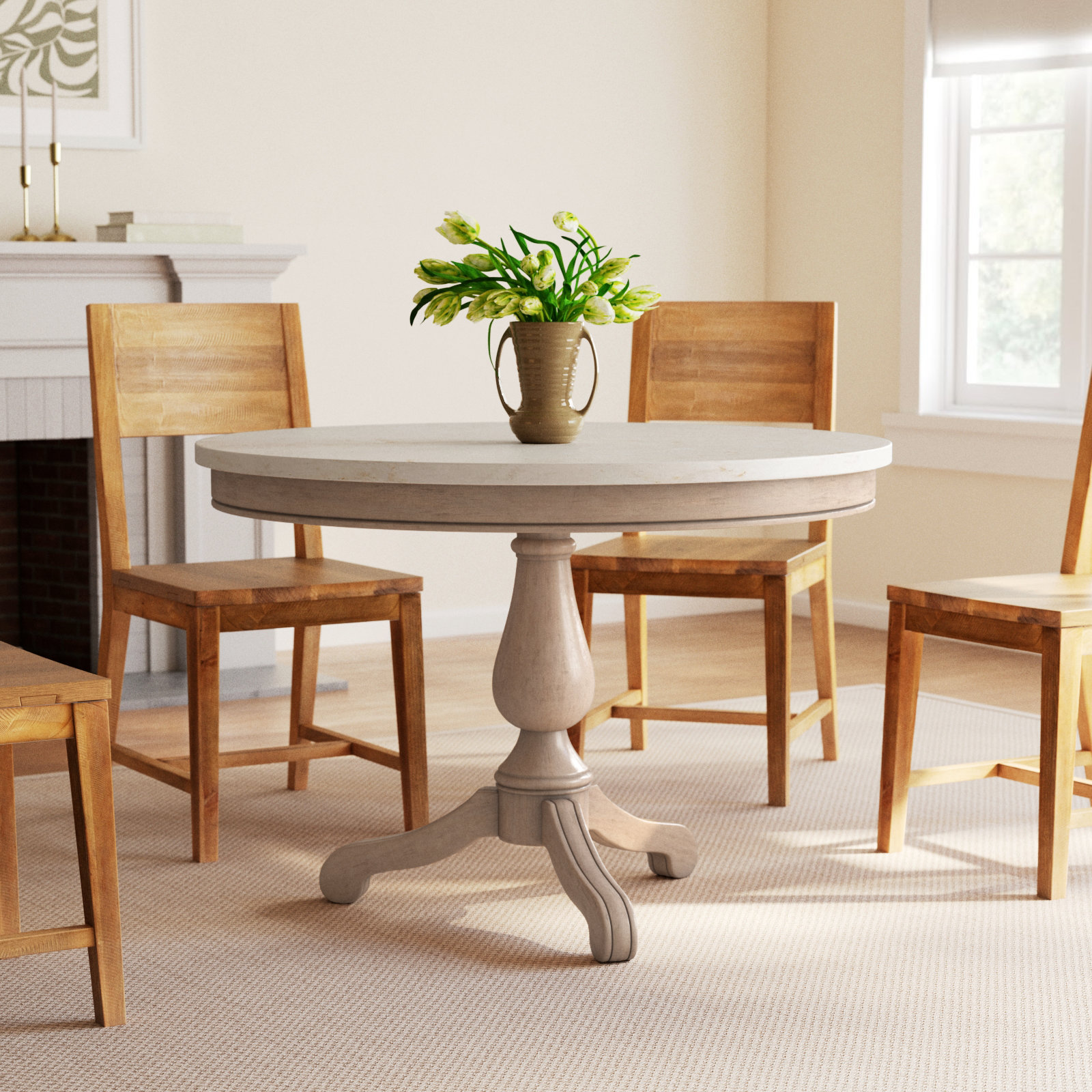 Aberdale Round Marble Dining Table, Tan
