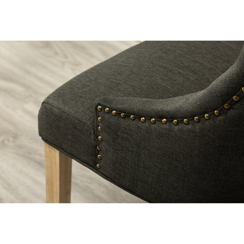 Chaises à oreilles en bois massif à boutons gris anthracite 2 - Sièges pour hôtesses avec têtes de clou élégantes