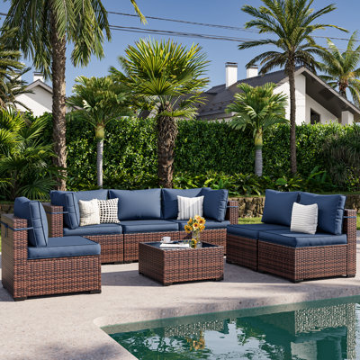 Bhairavi 6 - Person Modular Patio Conversation Set with Cushions