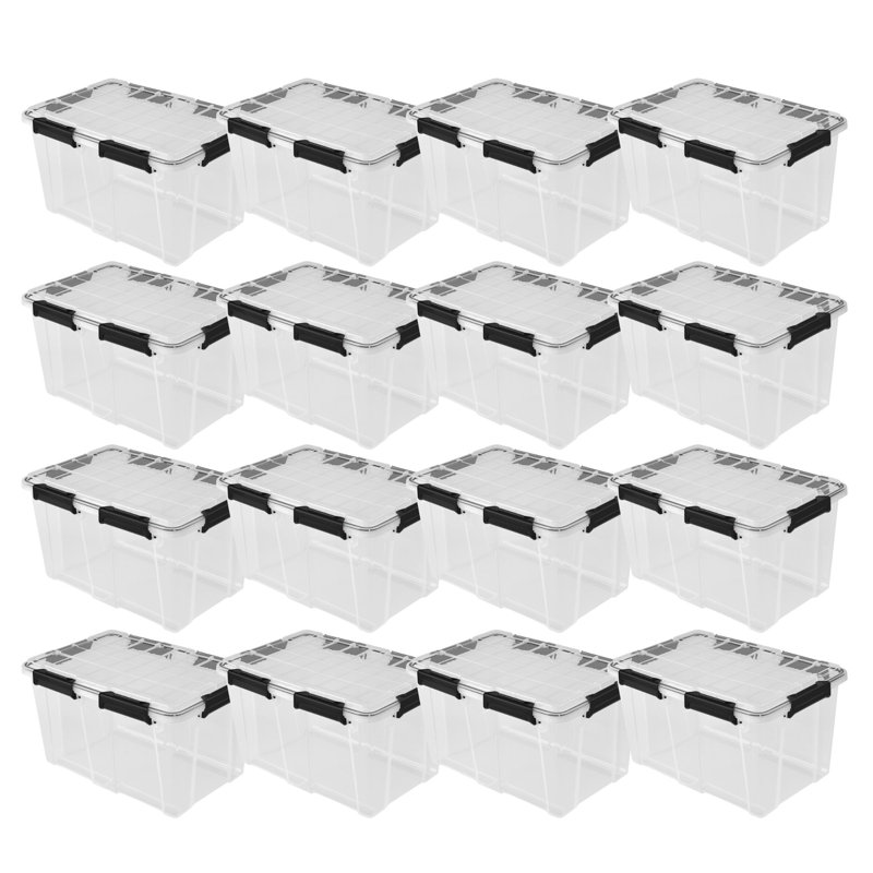 Sterilite 54Qt Gasket Box, Stackable Storage Container with Lids, Black, 16 Pack