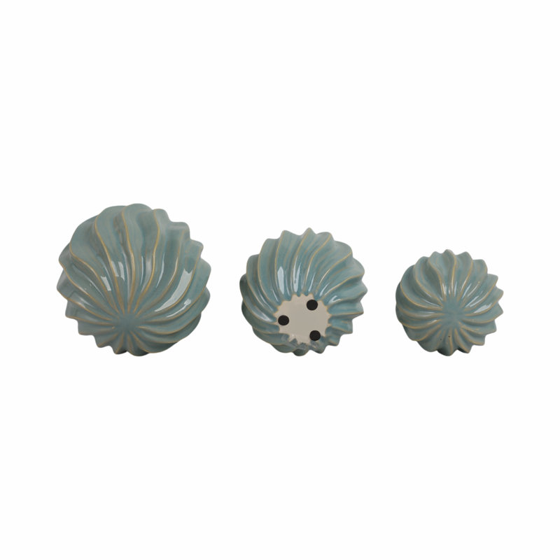 Set Of 3 Ceramic Orbs With Wavy Design – Modern Decorative Accents For Home & Office