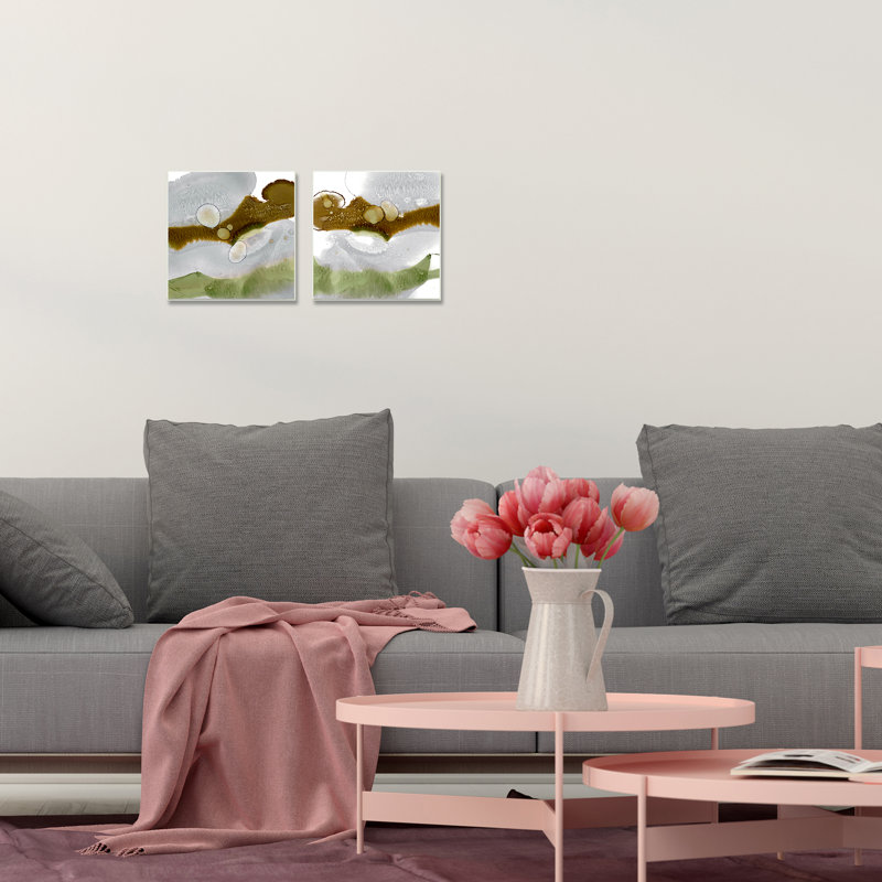 Gold and Green Abstract Canvas Wall Art Set for Kids