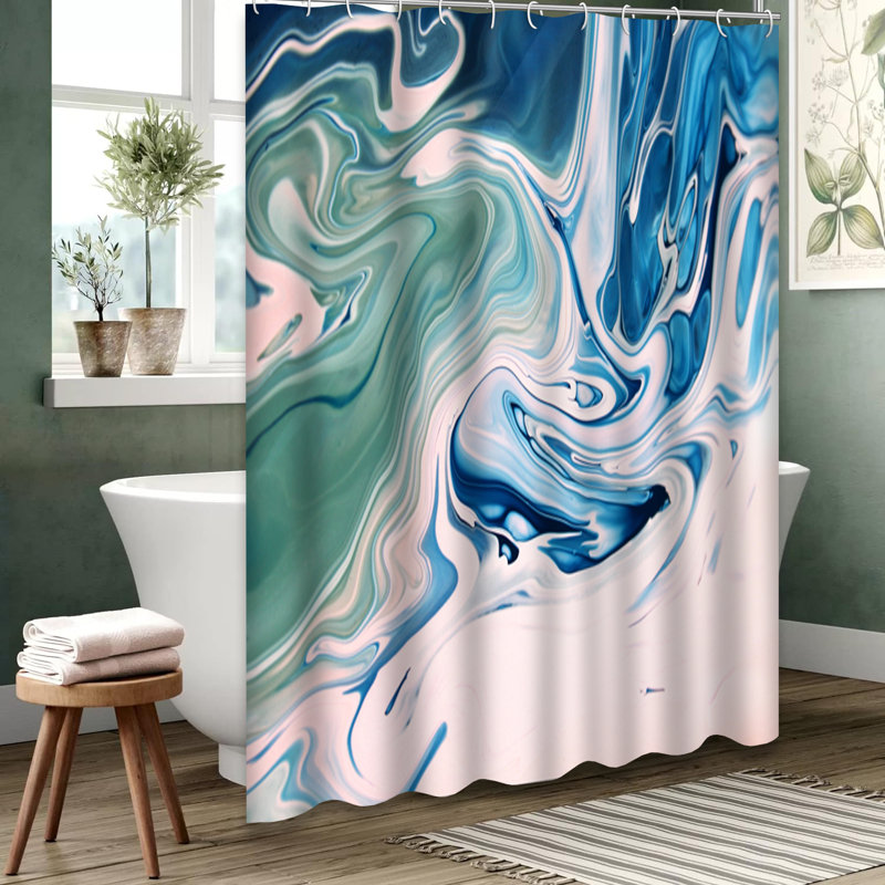 Rideau de douche rose, bleu, vert, agate et marbre avec 12 crochets, L 72 po x l 72 po