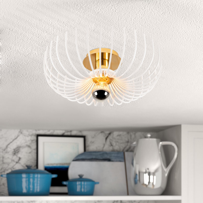 Lustre blanc moderne, structure en métal, 14,2 po de diamètre x 4,7 po de hauteur | Douille E27, 40 W maximum | Conception élégante de couleur unie, indice de protection IP20 | Parfait pour les salles à manger, les espaces de vie et les intérieurs glamour
