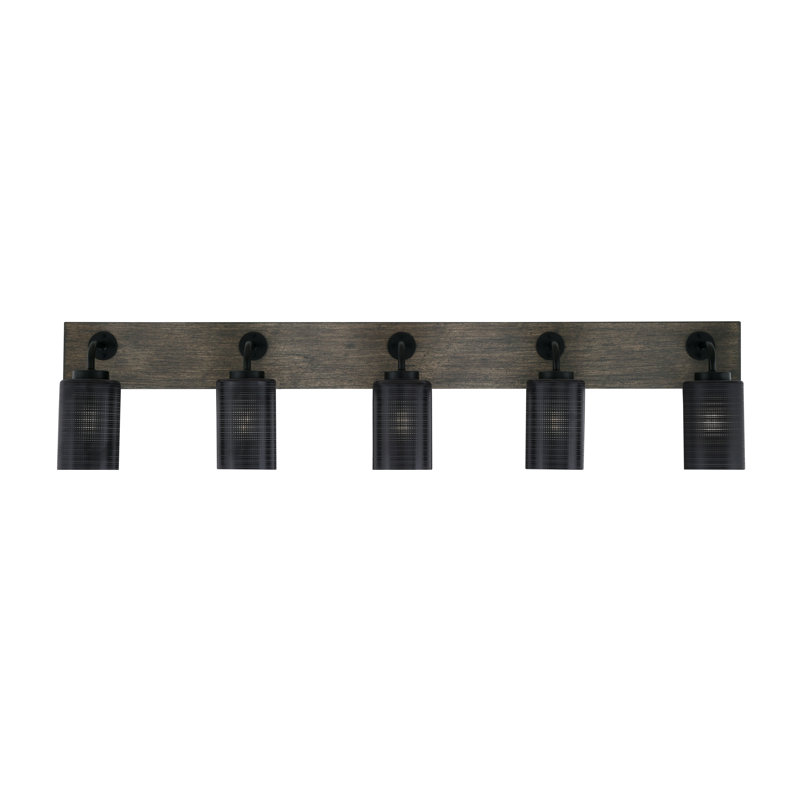 Barre d'éclairage de salle de bain 5 lumières Oxbridge, Fumée, Noir mat / gris vieilli