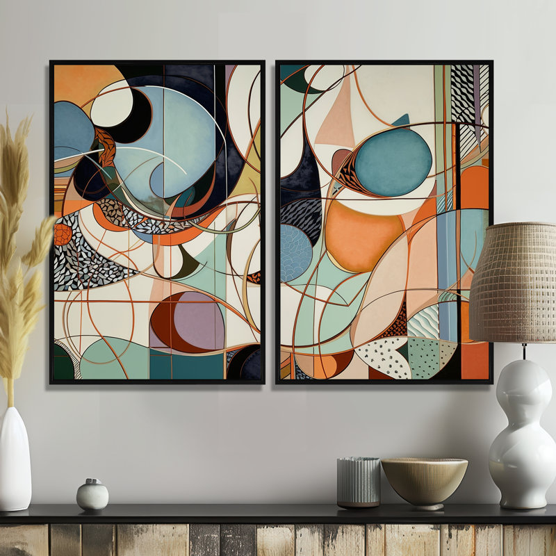 «Pastel Color Boho Artwork II», art mural moderne, Black, 36" H x 48" W, Impression encadrée flottante