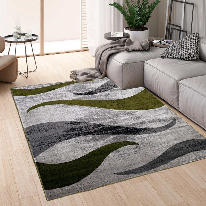 Abstract Area Rug, Rectangle 80 x 150 cm, Green