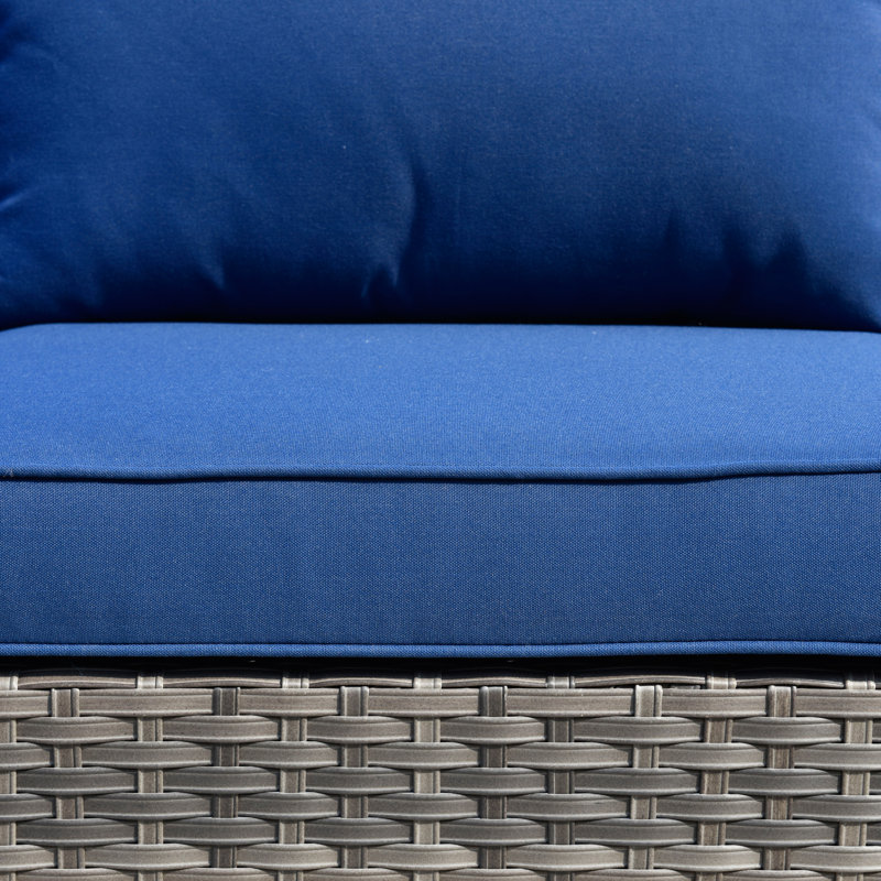 Ensemble de conversation canapé 7 pièces avec coussins, Bleu marine, Non