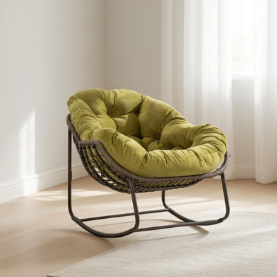 Chaise berçante d'extérieur en rotin, fauteuil inclinable à bascule rembourré pour salon