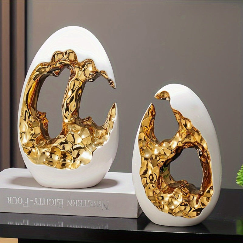 Modern Ceramic Art Figurine Home Decor Statue, Gold, 9.06" H x 5.91" W x 3.94" D