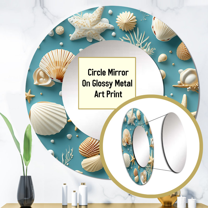 «Richenda Coastal Seashells Coastal», miroir décoratif bord de mer, grand miroir mural bord de mer, 23 po x 23 po