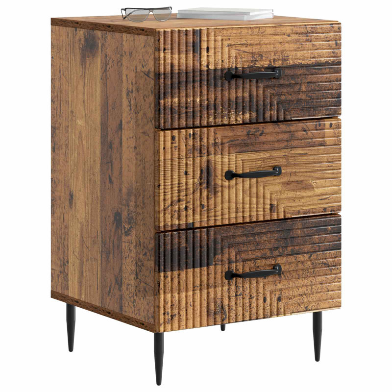 43cm W Manufactured Wood Bedside Table, Old Wood