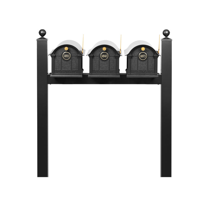Balmoral Triple Mount Mailbox /w/ Ball Finials & Personalized Door Medallion (3 Mailboxes, Tri-Mount Rack, 3 Medallions), Yes