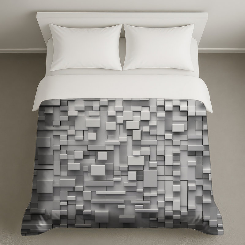 Housses de couette géométriques à blocs gris, King