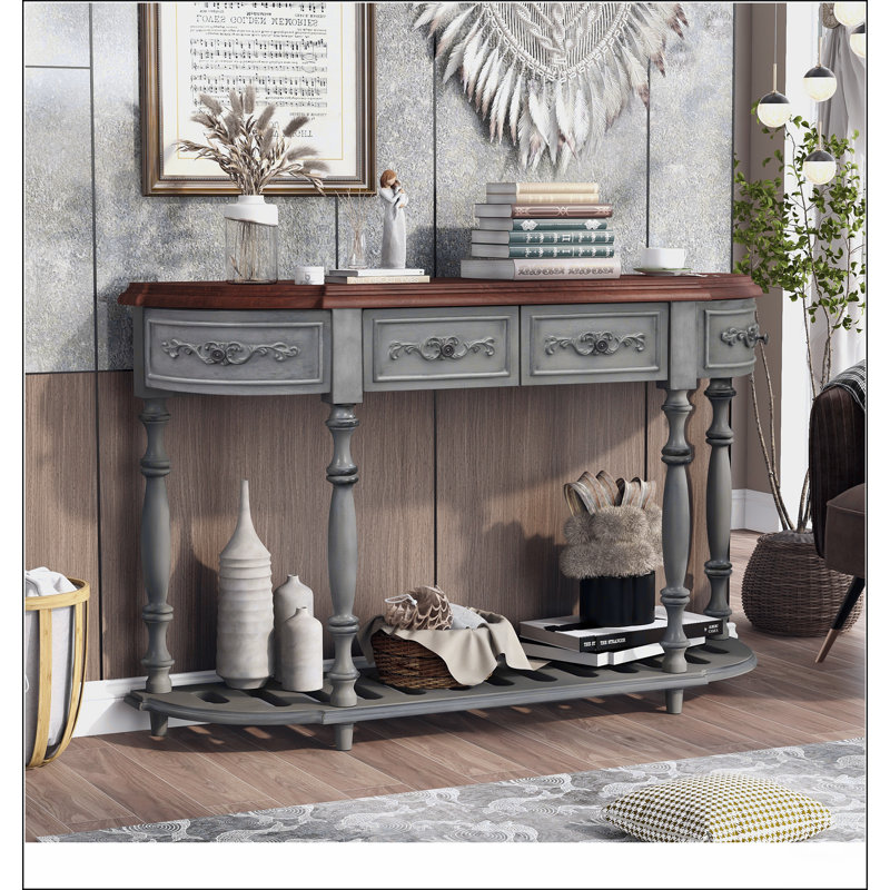 Canapé console 52 po moderne et contemporain avec table courbée pour hall d'entrée avec 4 tiroirs et 1 tablette, Gris antique